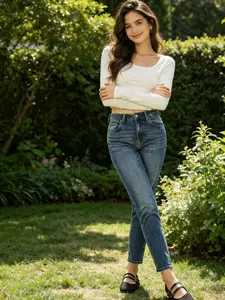 Women's High Waisted Rigid Magic Non-Destroy Straight Leg Jeans Plus Size