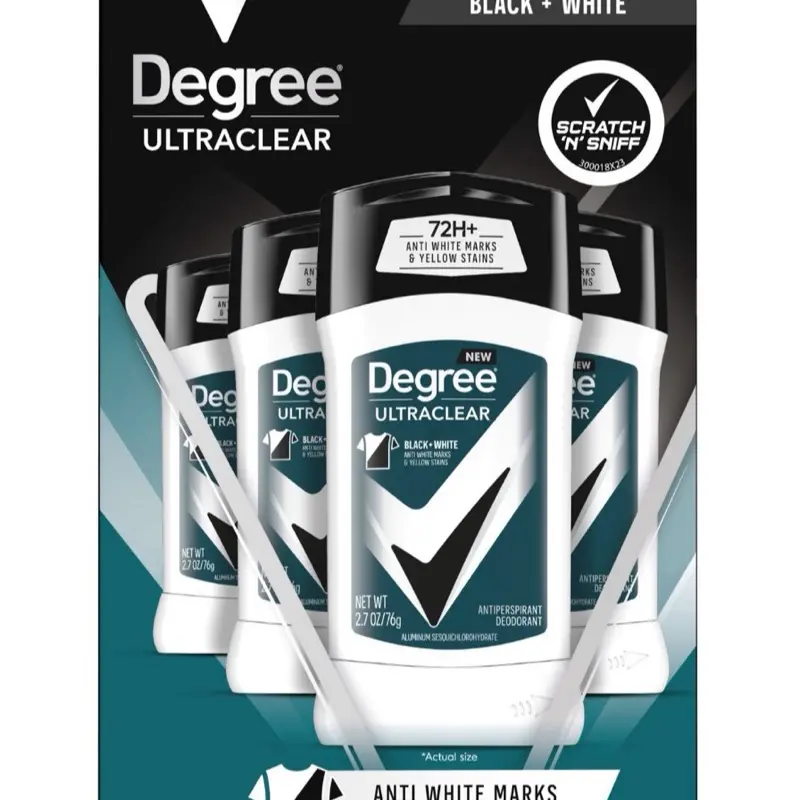 Degree Men UltraClear Black + White Antiperspirant Deodorant Stick, 4-Pack, 72H Sweat & Odor Protection