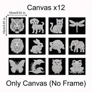 【New Arrival】12Pcs Mini Crystal Animal Diamond Art Canvas Kits - 5.91in No-Frame Rhinestone Craft Set, DIY Needlework for Home Decor, Ideal Gift