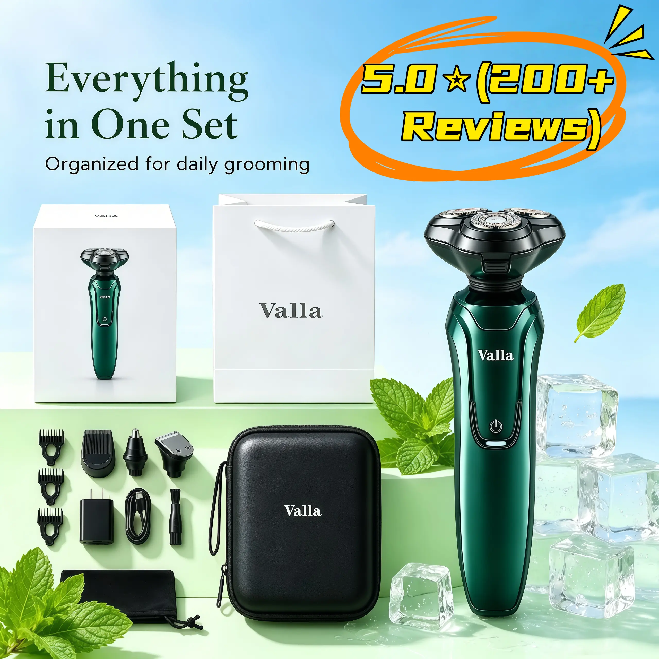 【Summer Haircut Tool】Valla 4-in-1 Electric Shaver Set - Rechargeable Battery, IPX7 Waterproof, Stainless Steel Floating Head, Wet & Dry Men's Shaver, Includes Gift Box & Bag, Ideal for Father's Day & Mens Gifts,manscaped shaver