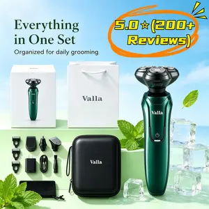 【Summer Haircut Tool】Valla 4-in-1 Electric Shaver Set - Rechargeable Battery, IPX7 Waterproof, Stainless Steel Floating Head, Wet & Dry Men's Shaver, Includes Gift Box & Bag, Ideal for Father's Day & Mens Gifts
