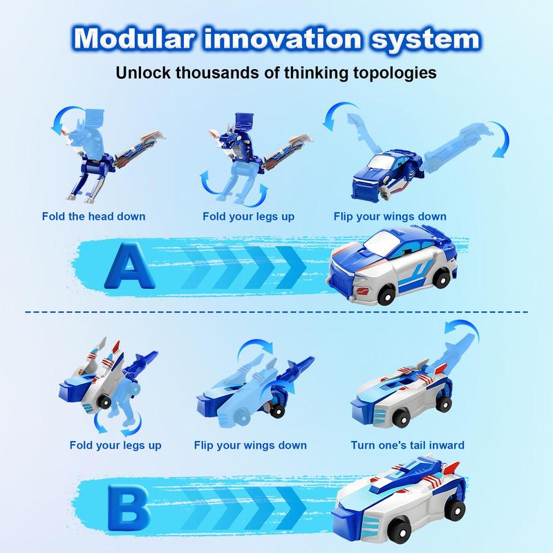 Collision Transforming Dinosaur Car Toy, 2 Magnetic Cars Convert into Dinosaur Toys,Dino Robot Toy, Boys Toys,Kids Toys, Party Birthday for Kids (Blue)