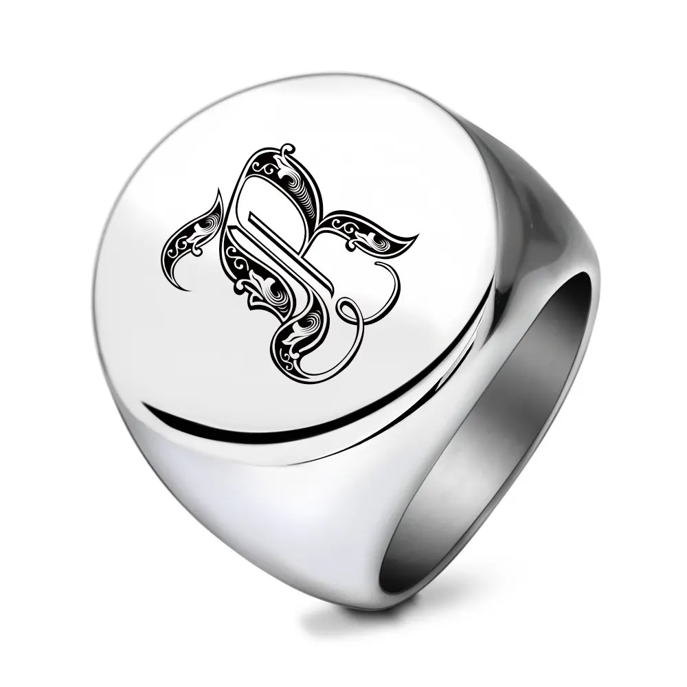 Men's Basic N-Z Letter Hip-hop Stainless Steel Circular Metal Ring - Heart Design Statement Ring, Thanksgiving Wedding Promise Costume Jewelry Accessory for Daily & Casual Wear, Statement Rings