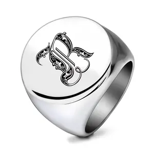 N-Z Letter Simple and Elegant Hip-hop Circular Stainless Steel Men's Ring for Daily, Casual, Party, Fashionable & Trendy Accessories