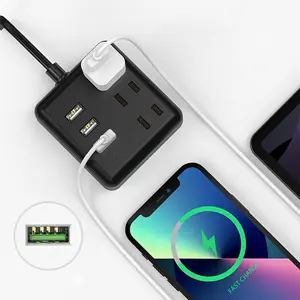 TRANSTON Fire Proof Outlet Extender with Square Design, 3 Plugs and 3 USB Ports - Perfect for Home, Dorm Room, and Office-Black