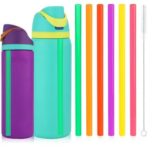 6pcs Replacement Straws for Owala FreeSip 24oz 32oz, Reusable Plastic Straws with Cleaning Cleaner Brush for Insulated Stainless Steel Water Silicone Bottle Tumbler Rubber Accessories Parts (6 Colors) Drinkware Cup