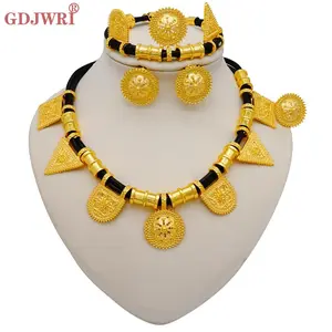 Fashion Ethiopian Rope Chain Jewelry Set For Women African Ethnic Style Necklace Bracelet Earring Ring Wedding Jewelry Sets
