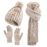 REDESS Women's 3PC Winter Knit Beanie-Scarf-Gloves Set, Fleece-Lined Pom Pom Beanies, Touchscreen Gloves, Chic Warm Christmas Gift for Sports & Outdoor Use