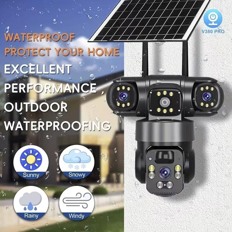 Solar-powered Security Camera | 8000mAh Battery, Color Night Vision, Triple-lens 360° Panoramic View, PIR Human Detection, Loop Recording, 2.4G WiFi App For Remote Real-time Viewing | Suitable For Farms, Gardens, Warehouses