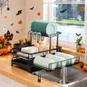 Double-Layer Expanding Metal Storage Shelf Draining Boards - Heavy-Duty Rustproof Home Supplies, Adjustable Divided Organizer with Automatic Water Drainage, Utensil & Cup Holder Tray, Fits Countertops/Sinks, Ideal for Small Apartments