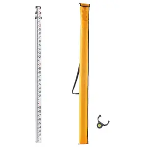 Aluminum Grade Rod, 9-Feet/10ths 3 Sections Telescopic Measuring Rod,Double-Sided Scale 1/10ft Leveling Rod Stick,Aluminum Alloy Survey Rod with Bubble Level&Carrying Bag for Houses,Walls,Floors