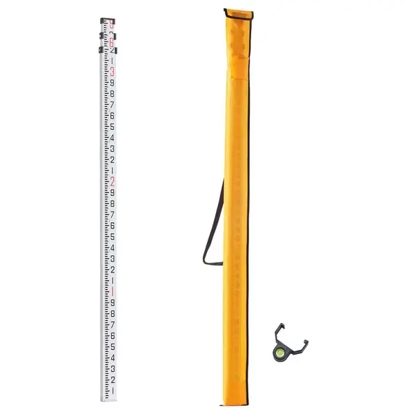 Aluminum Grade Rod, 9-Feet/10ths 3 Sections Telescopic Measuring Rod,Double-Sided Scale 1/10ft Leveling Rod Stick,Aluminum Alloy Survey Rod with Bubble Level&Carrying Bag for Houses,Walls,Floors