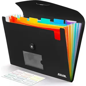 Accordian File Organizer 7 Pocket Expanding File Folder with Labels, Plastic Expandable File Folder for Documents, Letter Size A4 Papers-Black