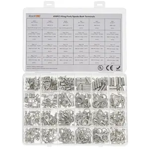 Electrical Wire Connectors, 410 PCS AWG 22-16 16-14 12-10 Gauge Non-Insulated Butt Spade Ring Terminal Lug Crimp Connectors Assortment Kit