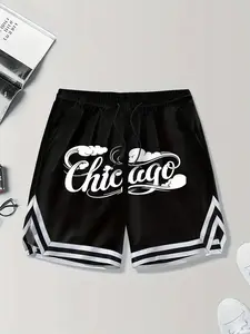 Men's Letter Print Waist Drawstring Shorts, Regular Fit Casual Comfy Breathable Shorts for Summer, Men's Bottoms for Daily Wear