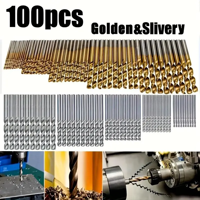 Titanium Coated Drill Bit Set, High Speed Steel Drill Bit Set, Titanium Twist Drill Bit Set for Cast Iron, Aluminum Alloy, Copper, Wood & Plastic