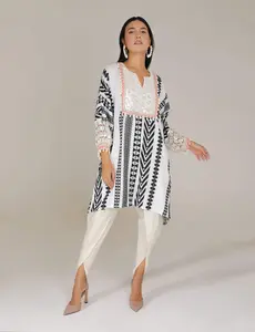 Black Tribara Afghani Kurta With Dhoti Pants