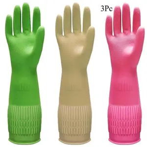XL 15" Long Cuff Rubber Cleansing Dishwashing Gloves, 3-Pair Multi-Color Set, Non-Slip Textured Grip, Durable Puncture-Resistant Sports & Outdoor Accessories