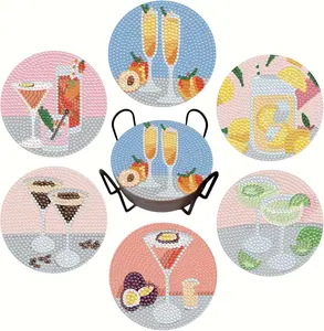 6 count 5D  Painting Coasters Kits with Holder, Art Coasters Set for Drinks Coffee,  Painting Small kit for Beginners Adults DIY Art Craft Gifts Home Decors ()