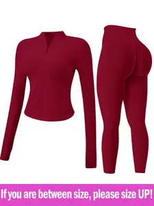 Women's 2-piece Tracksuit set, Seamless Stand-collar Zipper Windproof Slim Warm Long Sleeve Top & Tight Hip Lifting Pants, Quick Dry Stretchy Breathable with Thumb Holes, Sweatsuit set