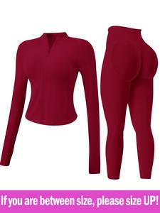 women's 2-piece set seamless sexy stand-up collar zip sports suit windproof slim warm top long sleeve + tight lifting hip sports trousers quick dry yoga clothing fitness running exercise stretch breathable zip sports suit