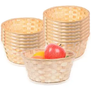 12 Pack 7 Inch Round Bamboo Handwoven Bread Fruit Gift Baskets for Kitchen Restaurant Display Decor and Home Organization