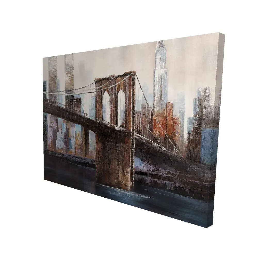 360 Stand Brooklyn Bridge Architecture Cityscape Print - 36x48 in Beige Modern High-Def Photo, Home Decor Accessories, Wall Decoration