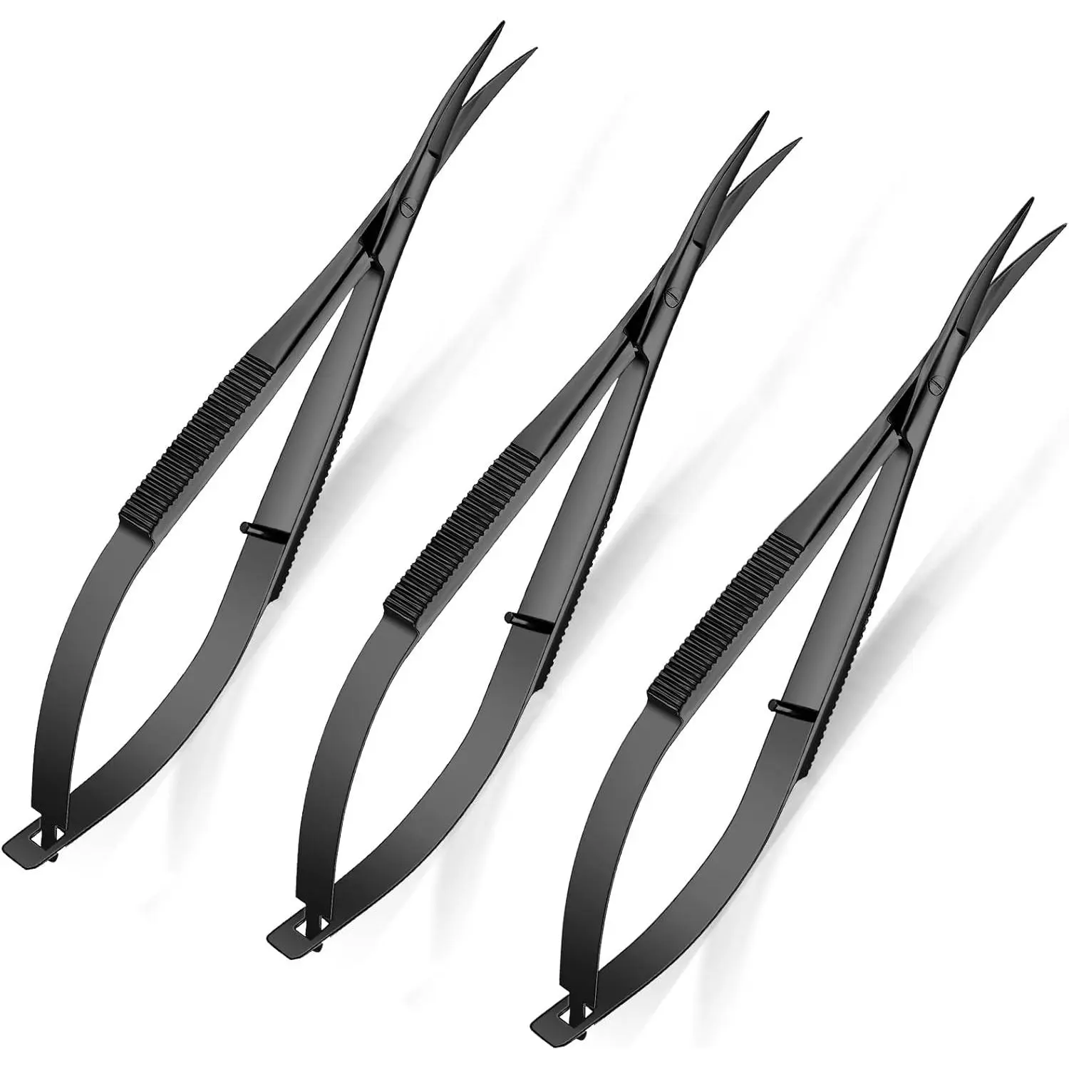 3 Pack Curved Stainless Steel Spring Squeeze Embroidery  Eyebow  Trimming  Thread Snips Clippers Also for Applique, Fabric, Knitting, Sewing, Arts & Craft (Black)