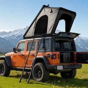 fathersdaygift VEVOR Rooftop Tent Hard Shell, 2-3 Person Aluminum Roof Top Tent Hardshell with Tri-Color LED Light, Thick Mattress Window, Waterproof Windproof Overland Camping Car Roof Rack for Jeep SUV Pickup