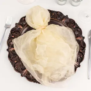 5-Pack Crinkled Organza Tableware Napkins, 21"x21" Champagne - Sheer, Lightweight Cloth Napkins