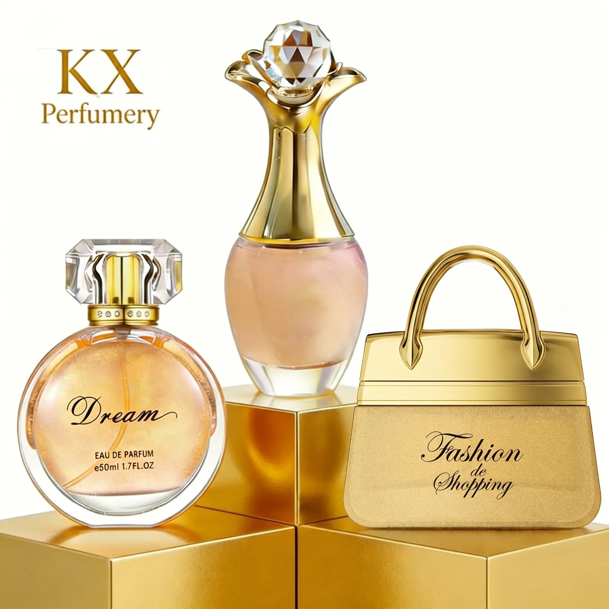 Golden Perfume Gift Set for Women, 3-Piece Eau de Parfum Bundle, Deold Shimmer Golden 50ml + Golden Handbag 30ml + Dream 1.7 fl oz, Fresh Floral Fruity & Floral Oriental Scents, Luxury Gift for Her