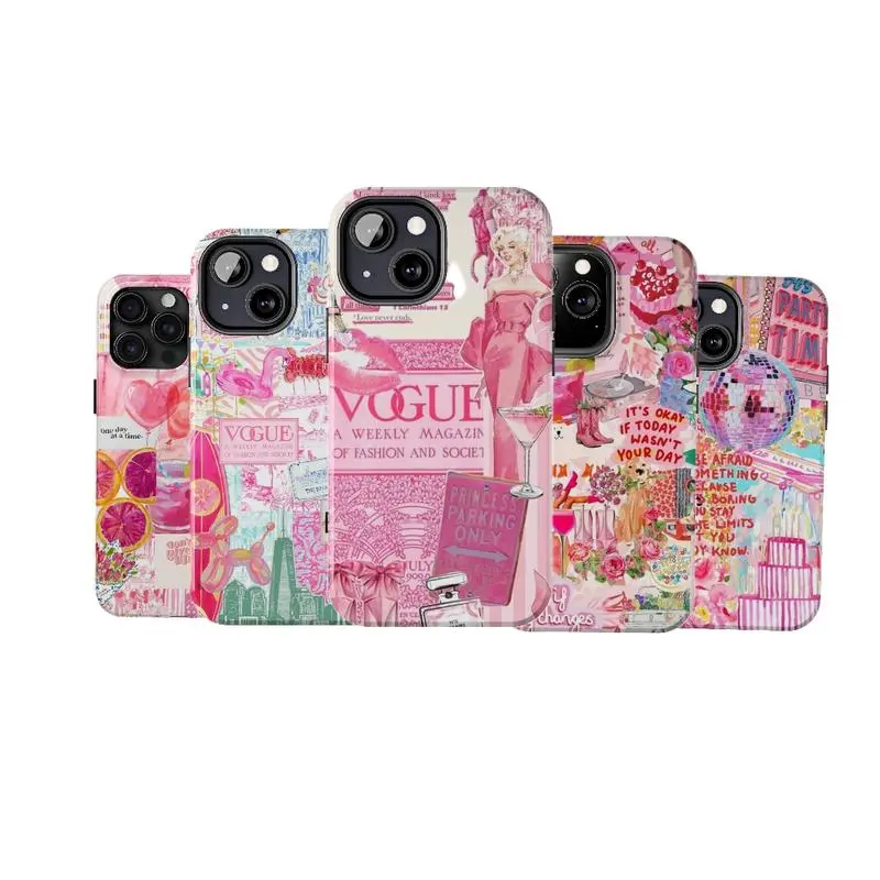 Pink Magazine Coquette Collage Phone Case, Preppy and Cute Aesthetic Phone Case, iPhone 16 15 14 13 12 11 Pro Max 8 Plus X, Pink Girly, Phone Gifts For Here, Protection Case, Trendy, Scrapbook Case