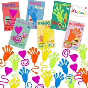 12 pack, Valentines Gift Cards for Classroom - Valentines Exchange Cards with Sticky Toys for School Class Exchange Gifts, Fun Party Cards