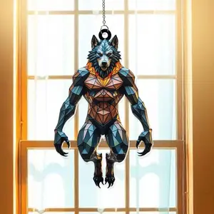 Glossy Glass Werewolf Metal Acrylic Suncatcher - Light, Colorful Hanging Gothic Art Decor for Window, Door Display, Spooky Mythical Creature Home Decor, Christmas Gift Ornament