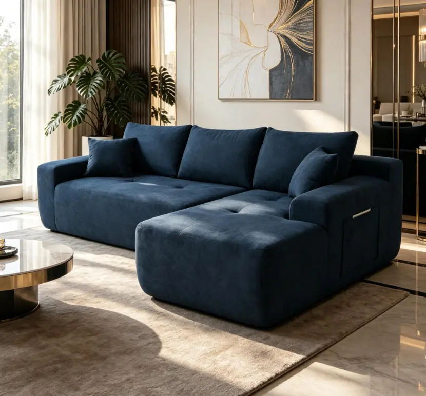 85" L-Shape Chaise Cloud Modular Sofa, Modern Cotton Linen Upholstered Deep-Seat Sectional Couch, No-Assembly Indoor Living Room Furniture