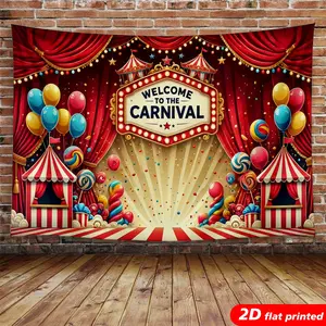 Carnival Tapestry Wall Hanging - Multicolor 2D Flat Printed Backdrop with Circus Tent, Balloon, Candy Designs, Lightweight Gift for Kids’ Birthday Party Photo Booth & Aesthetic Home Decor