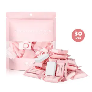 1 Pack/30 Pcs Disposable Compressed Towels, Portable Cotton Wipes, Facial Cleansing Towel, Individual Packaging, Ideal for Makeup Removal, Cleaning, Travel, Outdoor Use