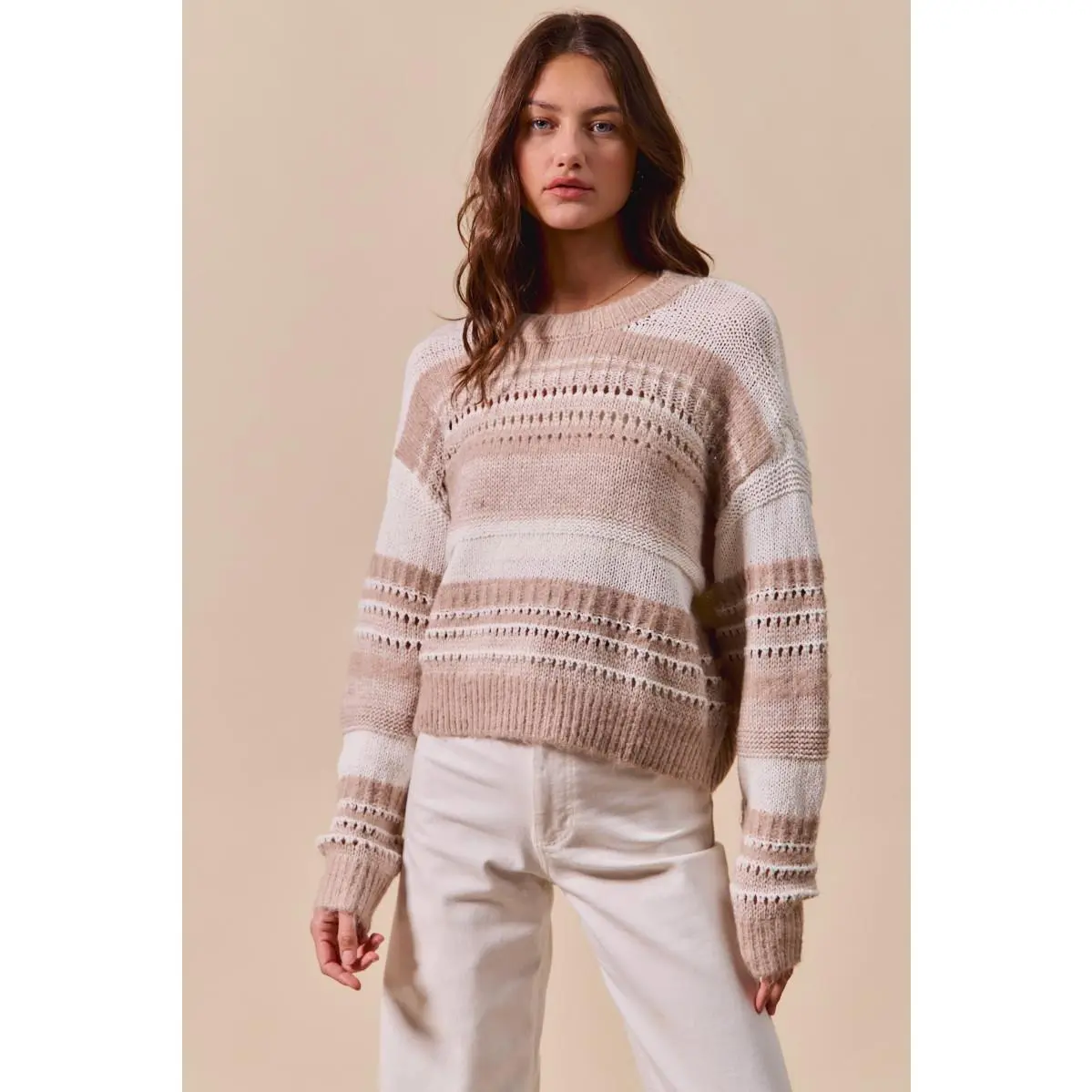 SO ME Variegated Stripe Textured Loose Fit Sweater