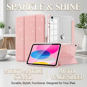 Glitter iPad Case for iPad 11th Gen (2025) 11” & iPad 10th Gen (2022) 10.9” | Clear Shiny Back, Pencil Holder, Auto Wake/Sleep (Sky Blue)