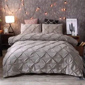 Pinch Pleated Duvet Cover,Grey Soft Luxury Pintuck Tufted Polyester Bedroom Decor Quilt Cover,Decorative Solid Geometric ,No Comforter