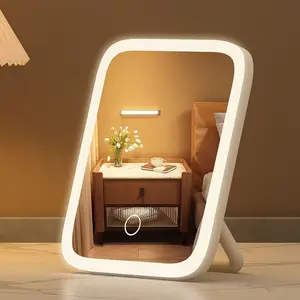 LED Light Rotatable Countertop Vanity Mirror - 360° Rotation, 3 Color Temperature Modes, Touch-Sensitive Dimmable, Fill Light, Ideal for Travel and Business Trips makeup women power gift