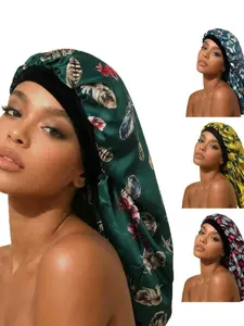 Women's Extra Long Satin Sleep Cap, Dual Layer Smooth Hair Hat for Braids/curls/long Hair, Soft Elastic Band, Floral Design