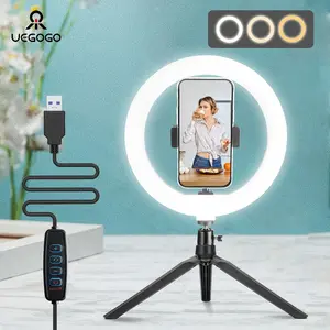 10-inch LED circular fill light strip tripod and mobile phone stand, 3 light modes, adjustable brightness desktop makeup LED circular light, suitable for video, photography, self-portrait, live streaming