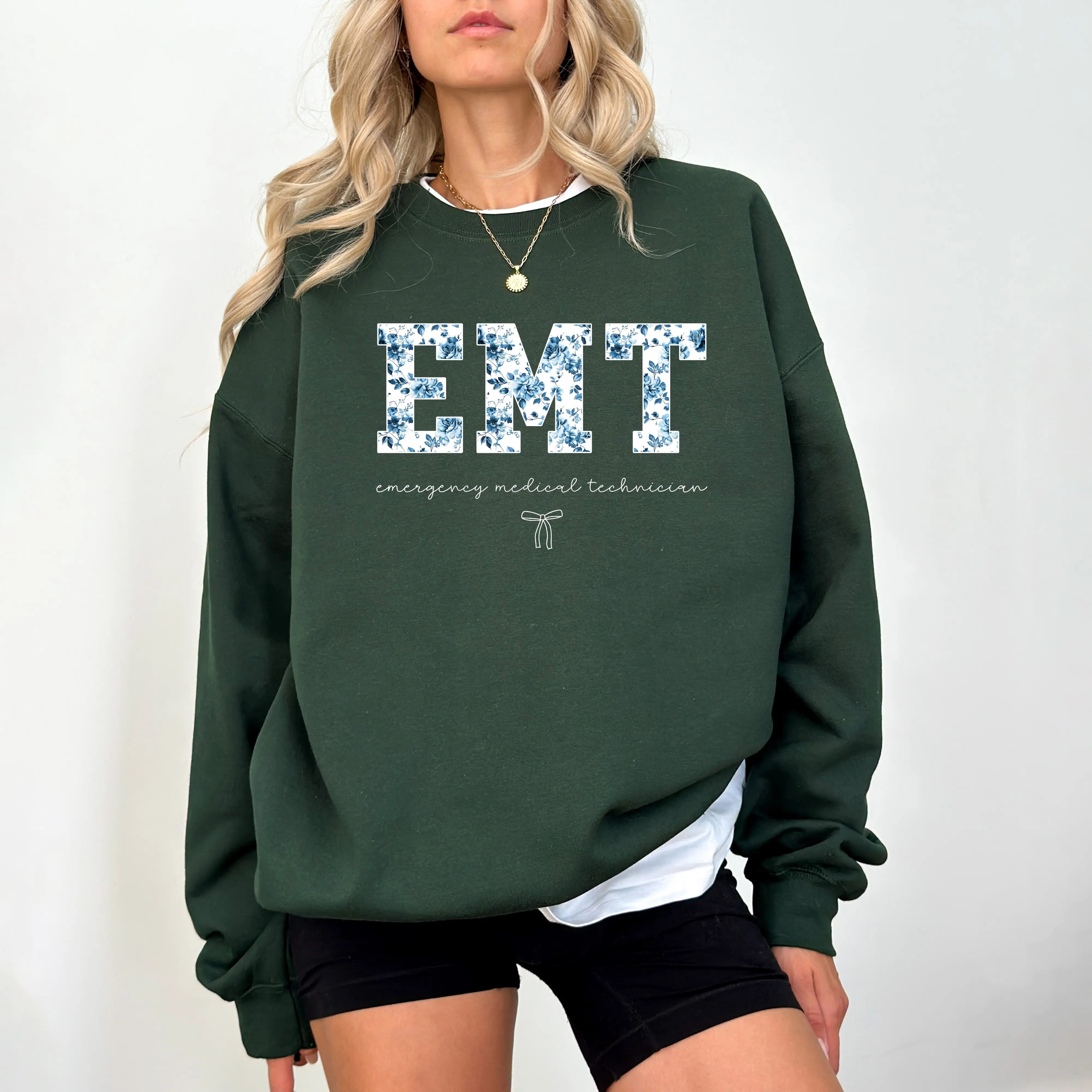 Floral EMT Nurse Sweatshirt, Floral EMT Nurse Shirt, EMT Nurse Gift, Emergency Medical Technician Crewneck, Paramedic Pullover, Emt Sweater