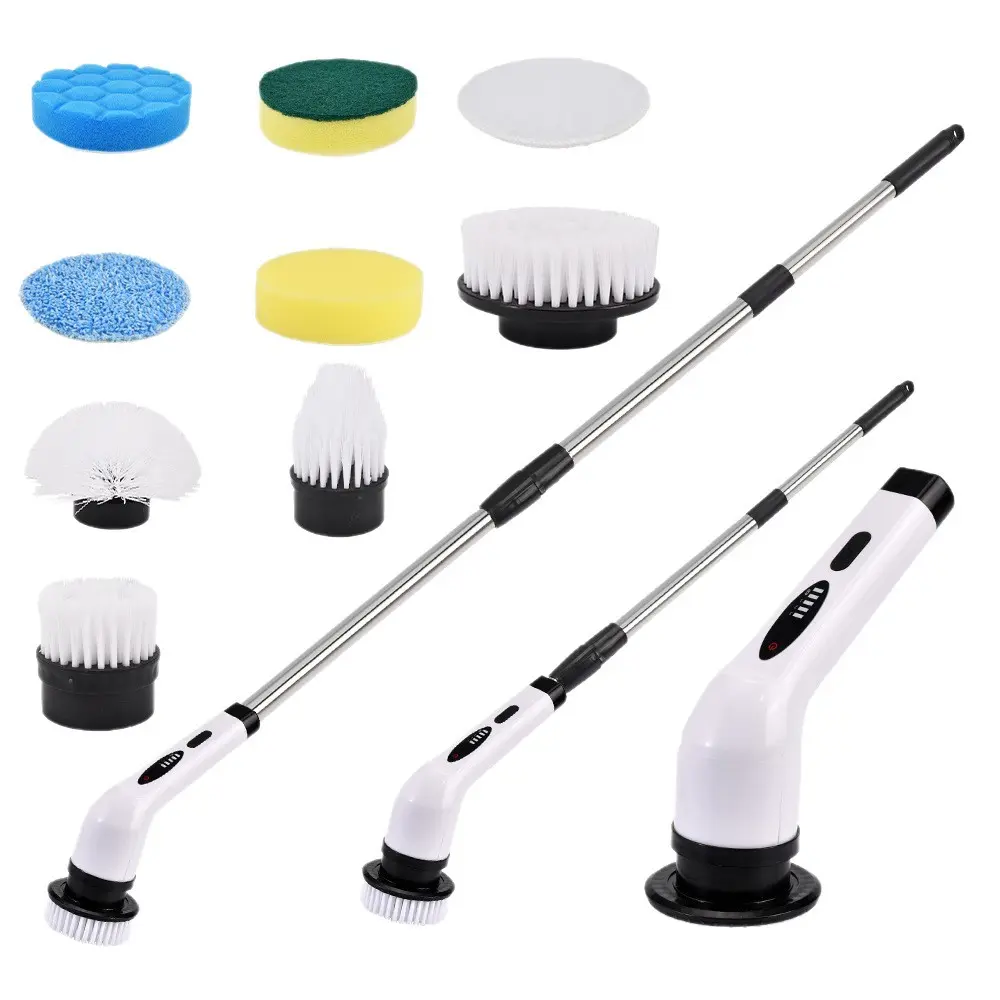 Cordless Multifunctional Spin Scrubber: Velorao 9-in-1 Power Cleaning Kit with Extendable Long Handle, Multi-Surface Brush for Shower, Tub & Kitchen, Splash-Proof Handheld Scrubber for Deep Clean