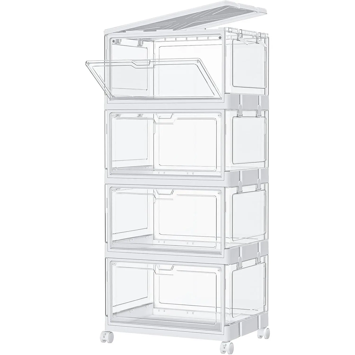 Clear Storage Bins with Lids & Wheels, Stackable Plastic Craft Containers, Large Closet Organizers Box for Bedrooms Living Rooms 24 QT, 4-Tiers Laundry door organizer