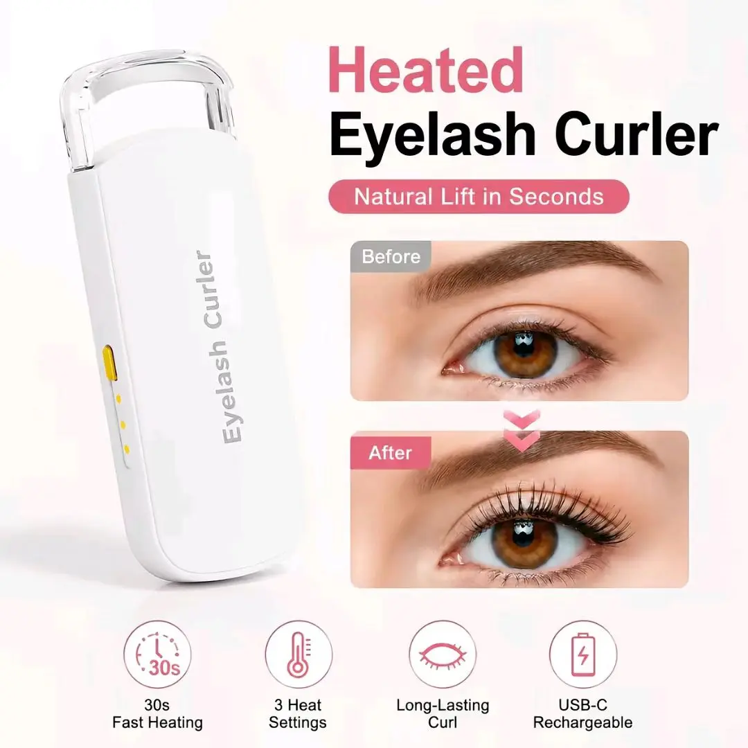 Thermal Eyelash Curler - USB Rechargeable with Thermo - sensitive Silicone Pad Fast Curling , Small Lifting Curler for Eyelashes - for Women Girls , Home , Travel , Curly and Stylized Universal