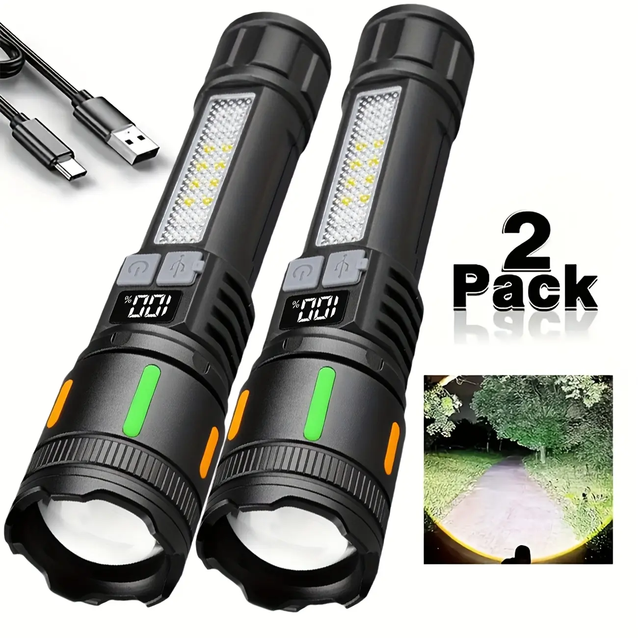 2PCS Rechargeable Flashlight Zoomable SuperBright Flashlight Mini Powerful Flashligh Mode Zoomable Tactical Flashlight for Emergency Power Outage Qutdoor Camping Fishing Hurricaner