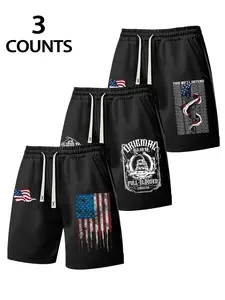 Men's Summer Casual Gym Shorts Set, Workout Shorts, Drawstring Waist, Flag Print, Fitted Sport Shorts, Outdoor Fitness, Trendy, Student Favorite, Outdoor Sports Shorts