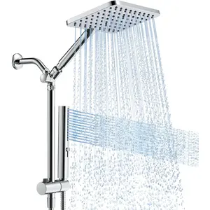 High  Rain Shower  with Handheld Combo, 10 Inch Square Rainfall Showerhead, Adjustable Slide Bar Dual Shower System, 3  Modes, 59" Stainless Steel Hose,Chrome